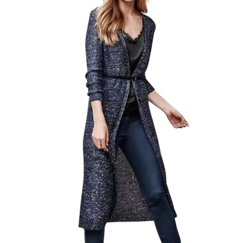 White House Black Market Navy Sequin Long Cardigan - Picture 14 of 14